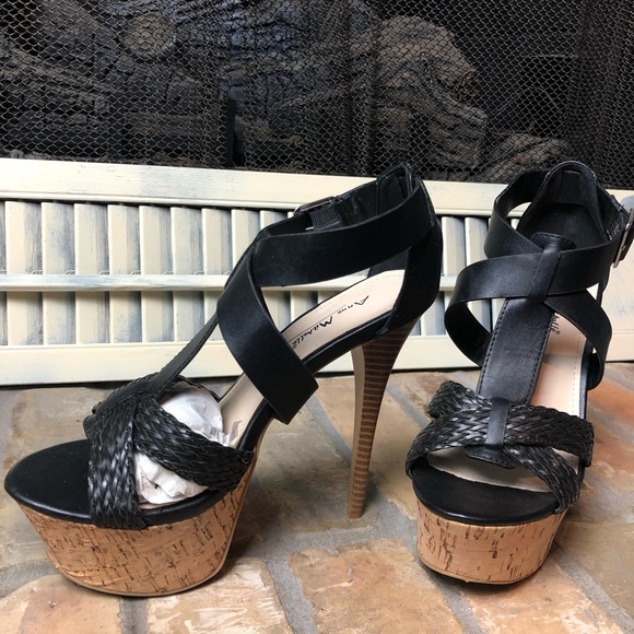 ANNE MICHELLE platform high heels black straps 7.5 - Picture 2 of 11